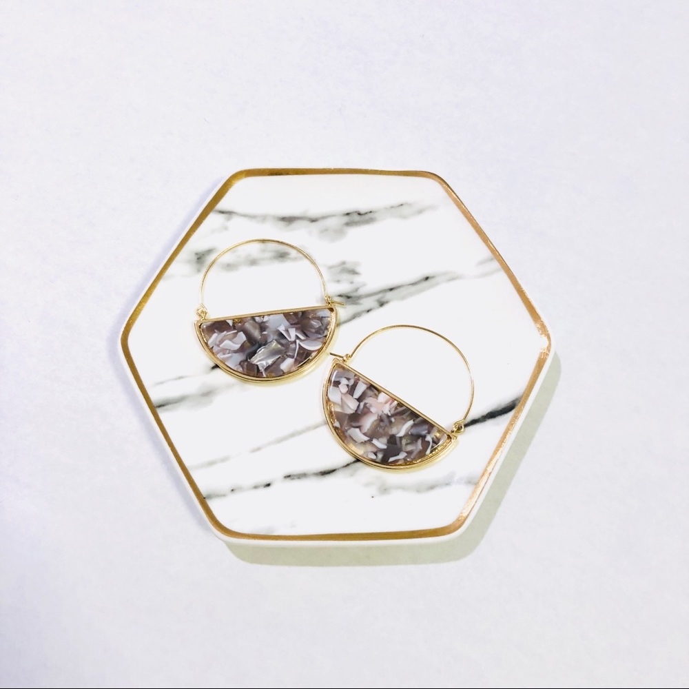 ALISA HALF CIRCLE HOOP DROP GRAY MULTI EARRINGS - Picture 3 of 6
